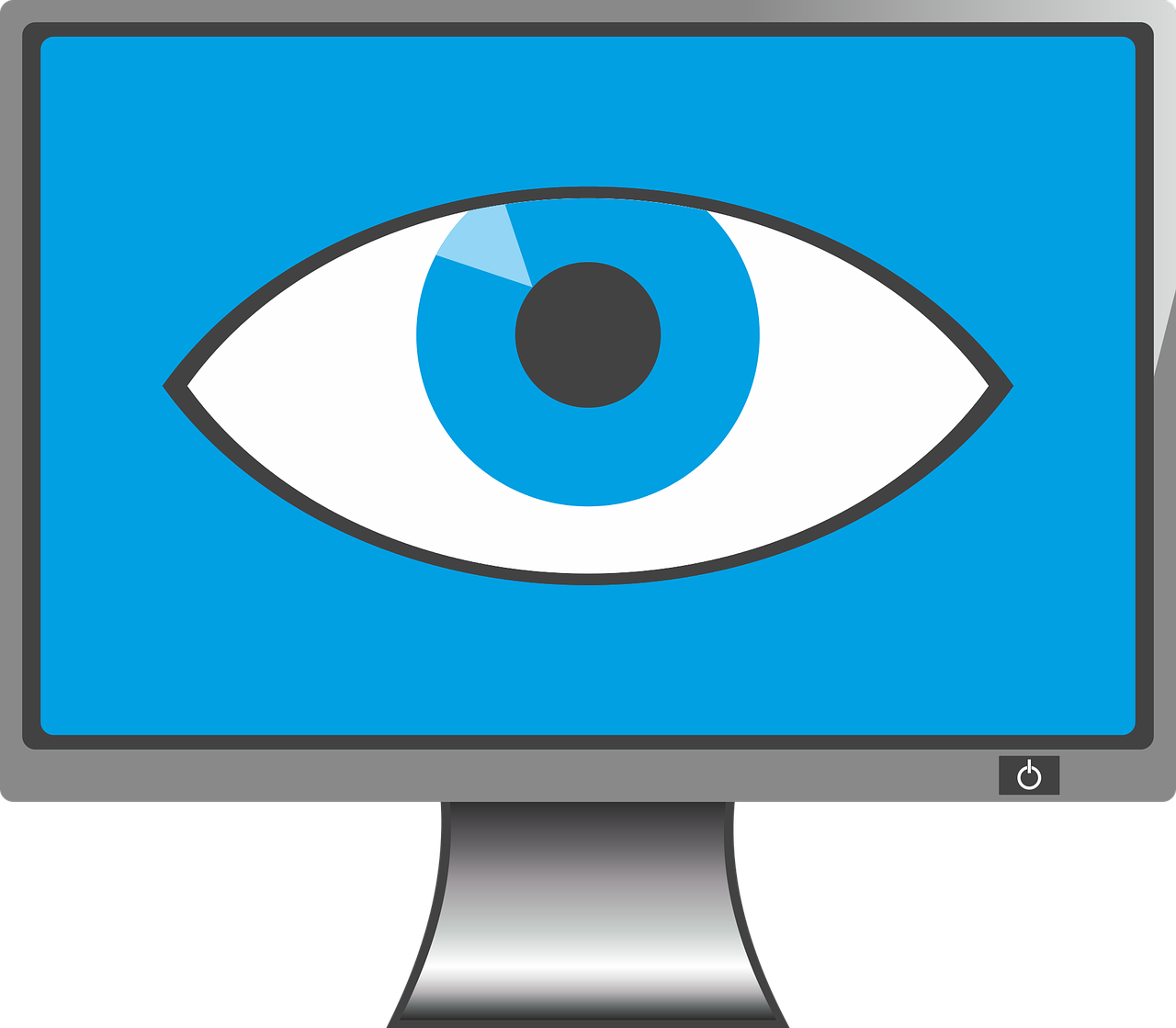 Monitori, jonka keskellä suuri silmä sinisellä taustalla.