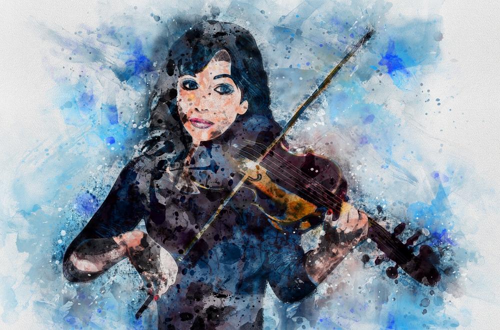 maalaus, jossa nainen soittaa viulua